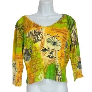 Le Mieux Studio Vintage Floral Beaded Crop Top 3/4 Sleeve Shirt